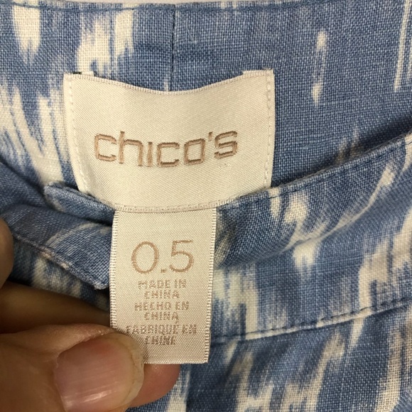 Chico’s Linen Pant Trouser Flame Stitch Pattern Loose Fit Zip Front Pockets - Picture 8 of 12